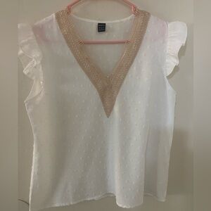 SHEIN White Tan Flutter Sleeve Ruffled Blouse